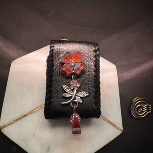 Jeweled Red and Pink Floral Charm Brooch